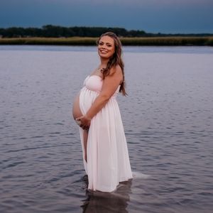 🤰Women's Off Shoulder Strapless Maternity Dress: Photography Split Front PINK